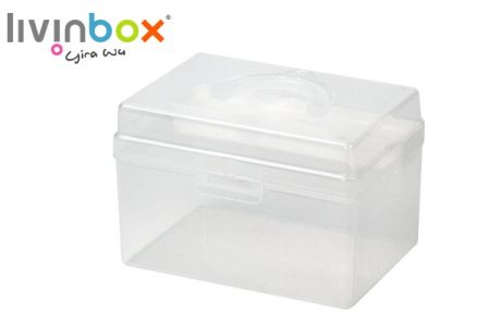 Caixa organizadora de artesanato portátil com bandeja interna em branco, 5,8 litros