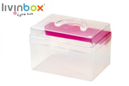 Caja organizadora de manualidades portátil con bandeja interna en rosa, 5.8 litros