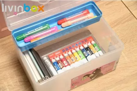 Portable Craft Organizer Box with Inner Tray, 5.8 Liter stores stationery