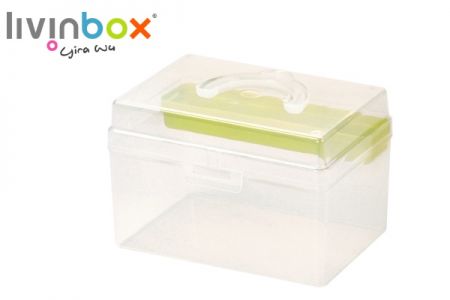 Caja organizadora de manualidades portátil con bandeja interna en verde, 5.8 litros