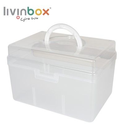 Portable Craft Organizer Box with Inner Tray in beige, 5.8 Liter