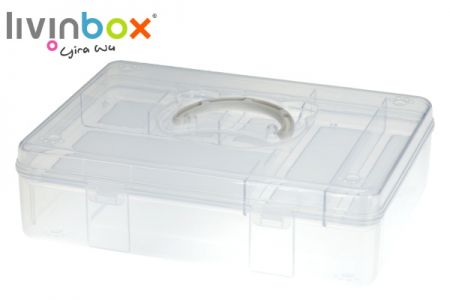 Caja de almacenamiento, Caja de almacenamiento transparente con tapa,  Adecuada para el hogar, la oficina, organizar y almacenar artículos.