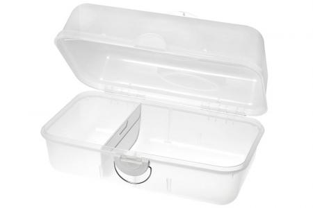 Interior view of portable craft case with divider (6.3L volume).