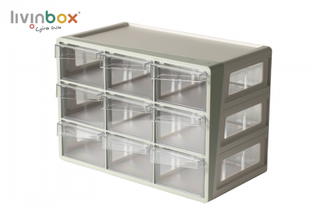 9つの引き出しが付いた大きなプラスチックデスクトップオーガナイザー