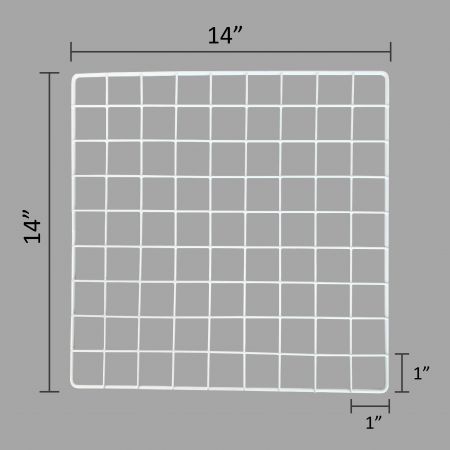 La dimensione della mini griglia metallica, bianca, 14" x 14"