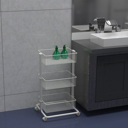 White Organizer Cart for Kitchen Utensils