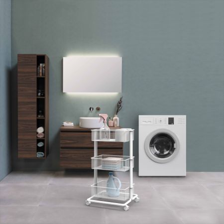 White Laundry Rolling Storage Cart