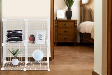 Cubos de rejilla de alambre blanco para uso en habitaciones