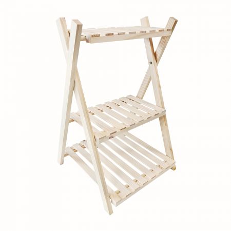 Soporte de planta de madera plegable de 3 niveles - Soporte de planta de madera plegable de 3 niveles