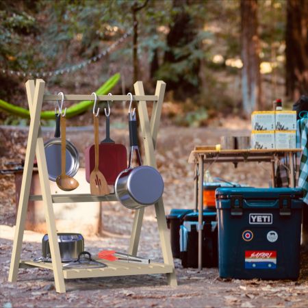 3-lagers bärbar campingställning kan hänga köksredskap på toppen