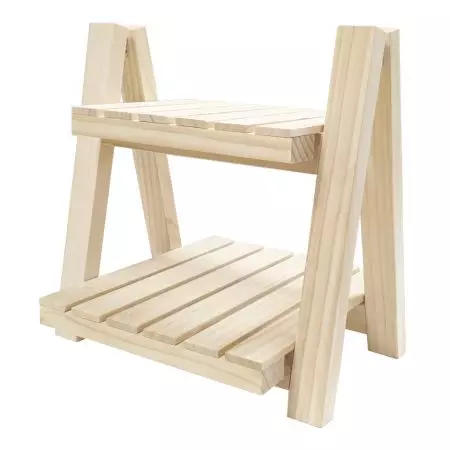 Soporte de madera plegable de 2 niveles para plantas pequeñas. - Soporte de madera plegable de 2 niveles para plantas pequeñas.