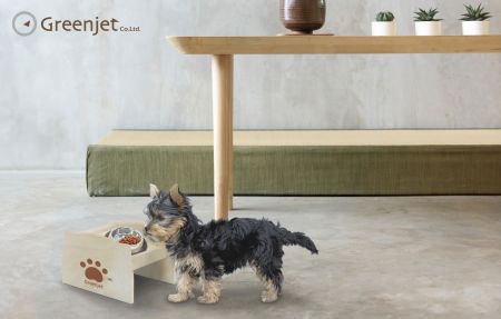 Höjdjusterad Trä Foderautomat Lämplig för Hund