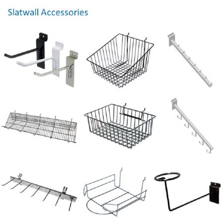 Vari accessori per Slatwall per mettere in evidenza la merce