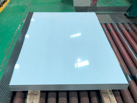 430 stainless steel sheet, with HL surface finish, PVC black and white protective film applied.