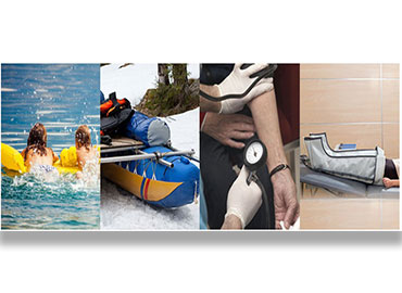 Application for compression therapy, flotation, dry bag, water bag, outdoor / medical mattress.