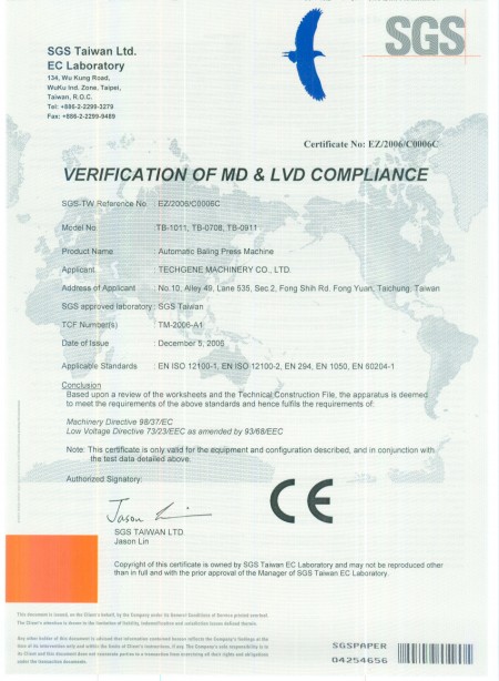 CE Certifikáty pro lisovací stroje - CE certifikát pro balírny