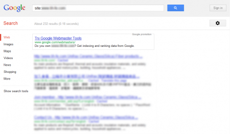 改版前Google 只有收录232 笔资料