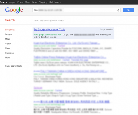改版前 Google 只有收錄 355 筆資料
