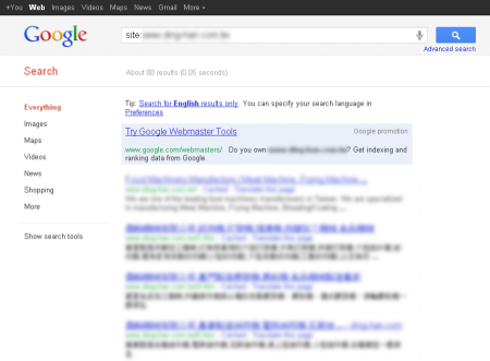 改版前Google 只有收录88 笔资料