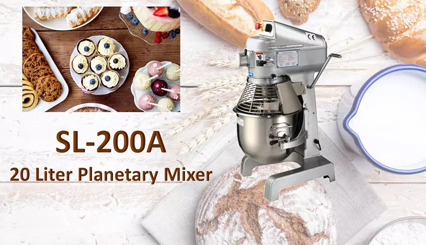 Planetary mixer is for mixing ingredients like flour, egg, vanilla, sugar.