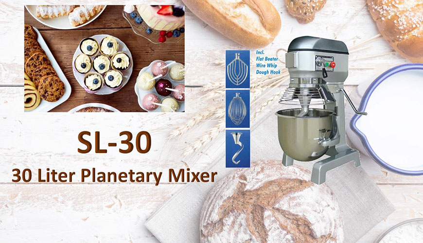 Planetary mixer is for mixing ingredients like flour, egg, vanilla, sugar.