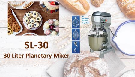 30-литровый планетарный миксер - Планетарный миксер предназначен для смешивания ингредиентов, таких как мука, яйца, ваниль, сахар.