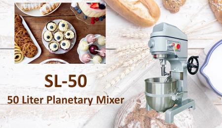 Mezcladora planetaria de 50 litros - La batidora planetaria se utiliza para mezclar ingredientes como harina, huevo, vainilla y azúcar.