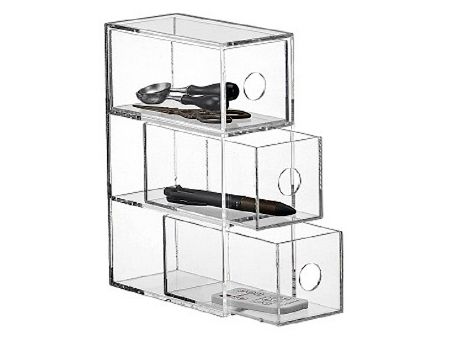 Caixa de armazenamento transparente de acrílico com 3 gavetas