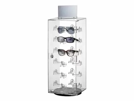तालाबंद एक्रिलिक घूर्णन चश्मा प्रदर्शन शोकेस, 24 जोड़ी चश्मा रख सकता है