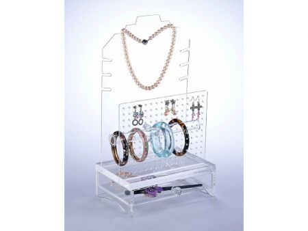 Supporto cassetto in acrilico per gioielli, organizzatore per braccialetti, collane, orecchini e anelli
