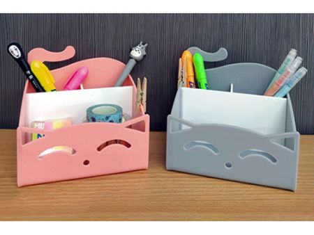 Organizador y estuche de almacenamiento de papelería con forma de gato de acrílico