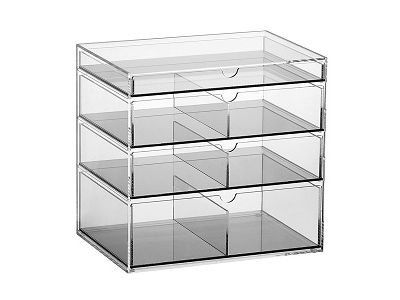 Caja de almacenamiento de suministros de oficina acrílica con 4 cajones