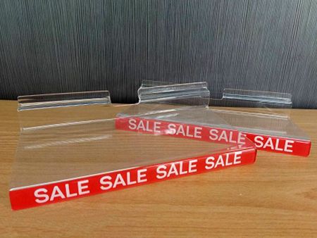 Acryl-Slatwall-Regale - Acryl-Slatwall-Regale mit SALE-Slogan