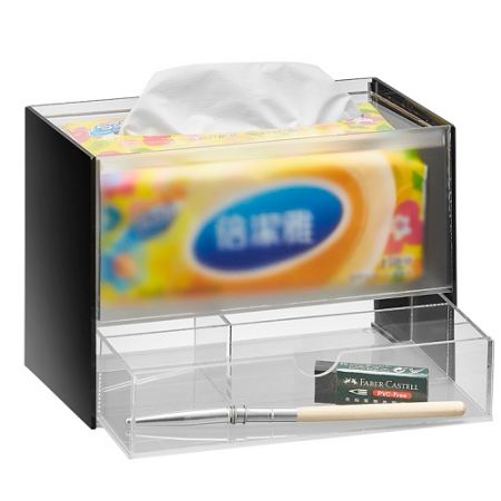 Acrylic facial tissue drawer storage