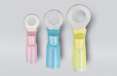 أطراف حلقية قابلة للانكماش الحراري معزولة (خياطة ملحومة)، نطاق السلك 12-10 AWG، حجم البرغي M8 - أطراف حلقية معزولة قابلة للانكماش الحراري (خياطة ملحومة)