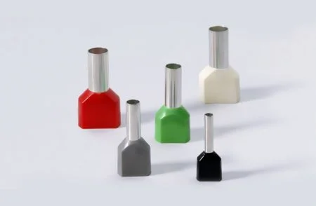 Doppelte Kabel-Endhülsen, Kupfer/PA66, Leiter 2x18AWG, Länge 10mm, DIN-System - Zwillingskabel-Endhülsen