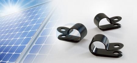 Kabelklemmen, Schraubbefestigung, PA12 (Solar / Photovoltaik), 5,4 mm Montagelochdurchmesser, 2,9 mm max. Bündeldurchmesser. - Polyamid 12 (Solar / Photovoltaik) Schraubbefestigte Kabelklemmen