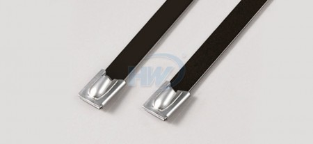 鋼珠自鎖式PVC塗層不鏽鋼帶帶,#304/#316,長度(L)11.8"(250mm),環拉值100lbf - PVC塗層珠式不鏽鋼帶