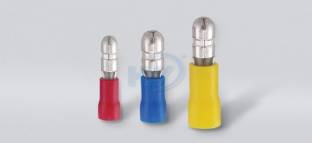 Conectores de bala masculinos com isolamento de vinil, faixa de fio de 16-14AWG. - Conectores de bala macho isolados em vinil