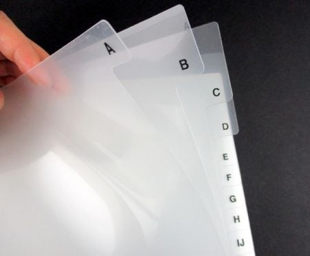 21 TBA Clear Plastic Index Divider.