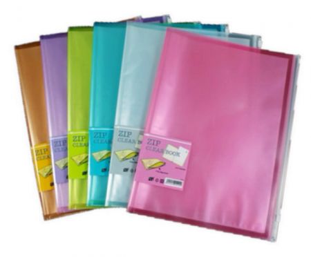 PP Display Book with 10 Inner Pockets and Zipper Cover Pocket - PP Zip Clear Book 10P Multi-Colors