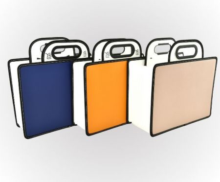 Archivo expansible A4 de PP con asa retráctil. - Archivo expansible de PP con asa retráctil, base blanca.