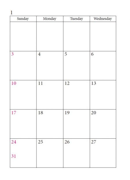 英語前年月カレンダー共通版