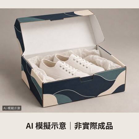 AI 模擬示意：鞋款與盒內空間搭配