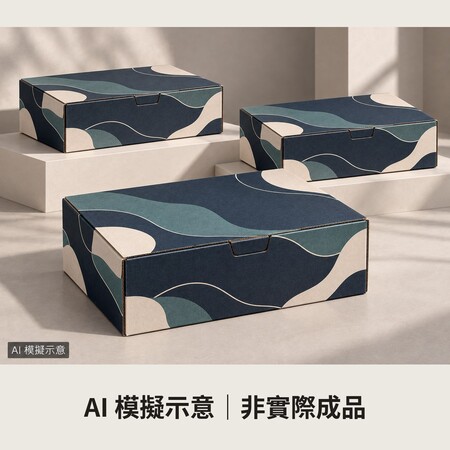 AI 模擬示意：同系列鞋盒陳列概念