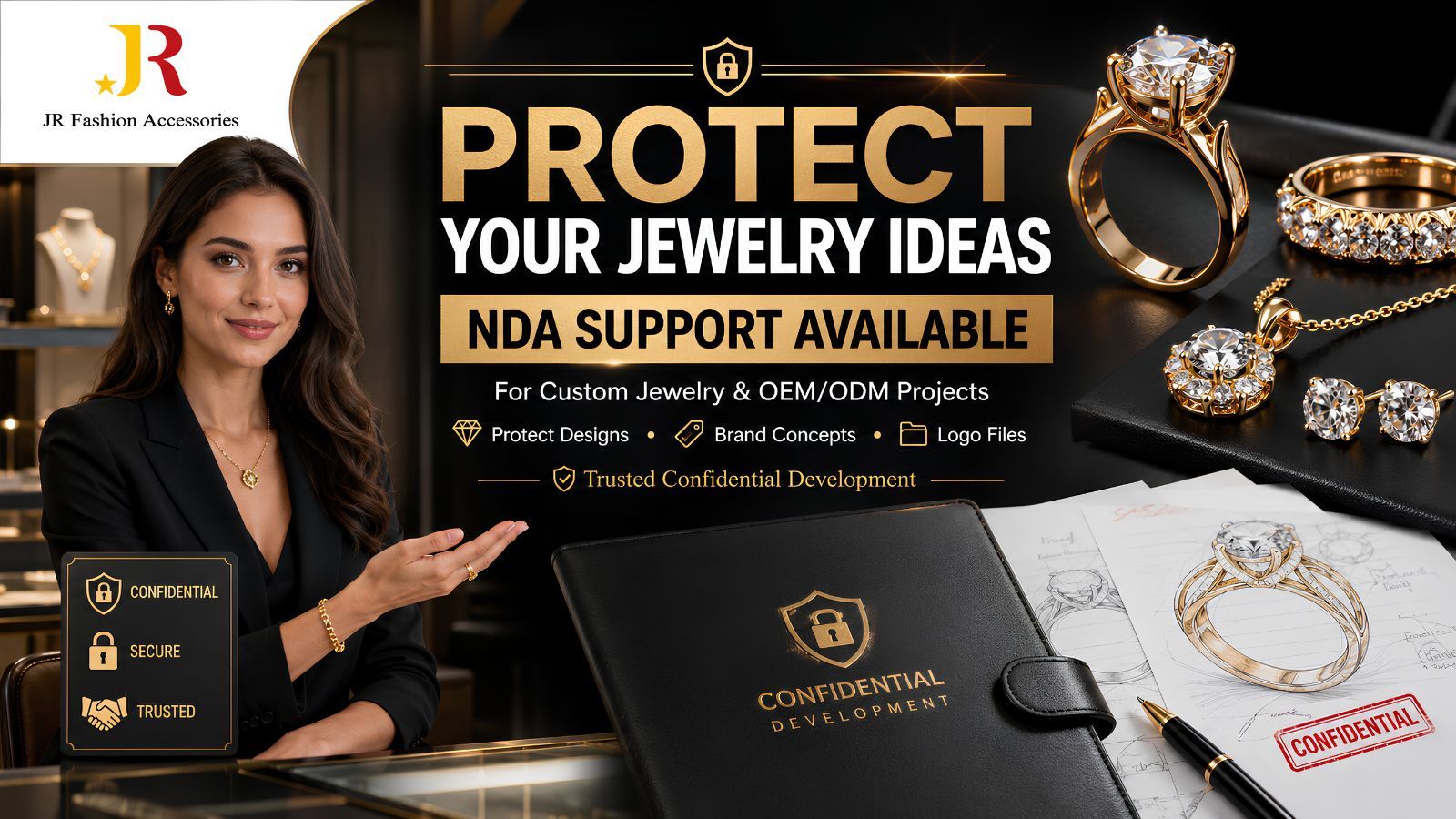 NDA support for custom jewelry OEM/ODM projects ensuring confidential development and design protection.