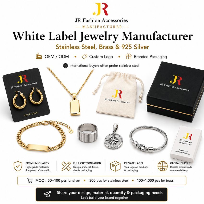 White label jewelry manufacturer offering OEM/ODM services, custom logos, and branded packaging for B2B wholesale buyers.