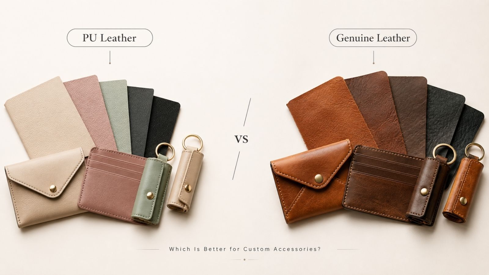 Vergelijking van PU-leer en echt leer voor op maat gemaakte zakelijke accessoires en groothandel in merkpromotiegeschenken.