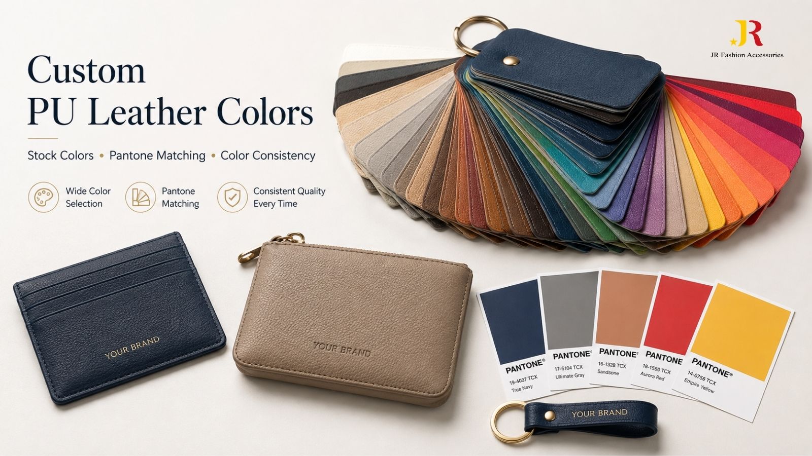 Op maat gemaakte PU leren kleurstalen en Pantone matching monsters voor B2B modeaccessoire productie.