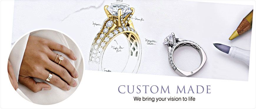 Een gedetailleerd overzicht van het ontwerp proces voor op maat gemaakte sieraden, met verschillende ontwerpen en schetsen van verlovingsringen bij JR Fashion Accessories.